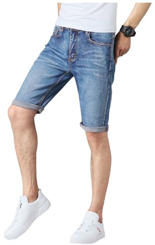 Stylo Online Mens Original 100% Cotton Denim Stretch Shorts Slim Fit Plain Heavy Duty Wash Boys Half Jeans Classic Designer Summer Casual Zip Fly Belt Loop Jean Pants