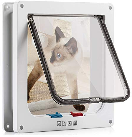 Porta per Gatti e Cani, Porta Schermo per Animali Domestici, Entrata e Uscita Controllabile, Porta Scorrevole per Finestra di Sicurezza per Animale Domestico (L-23.5 * 25 * 5.5cm, Bianca)