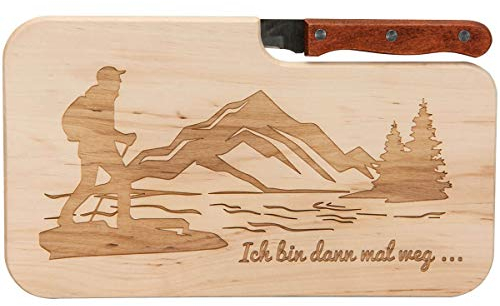Snack board avec couteau - Snack board avec gravure - Planche en bois avec couteau - Cadeaux pour randonneurs - Planche de cuisine en bois - Cadeaux pour l'extérieur - Petit déjeuner en plein air