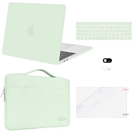 MOSISO Hülle Kompatibel mit MacBook Pro 13 Zoll M2 M1 2025-2016 A2338 A2289 A2251 A2159 A1989 A1706 A1708,Hartschalenhülle&Tasche&Tastaturschutz&Webcam-Abdeckung&Displayschutzfolie,Honigtau Grün