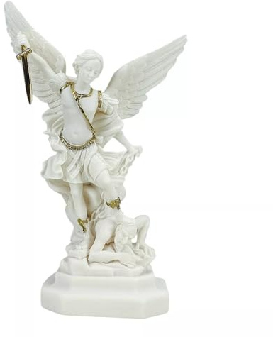 Heiliger St. Michael Erzengel besiegte Lucifer griechische Statue Skulptur Figur goldene Akzente