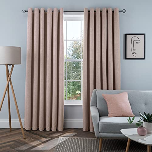 Sleepdown Gefütterte Vorhänge mit Ösen in Leinenoptik, wärmeisoliert, für Schlafzimmer und Wohnzimmer, 168 x 183 cm, Blush