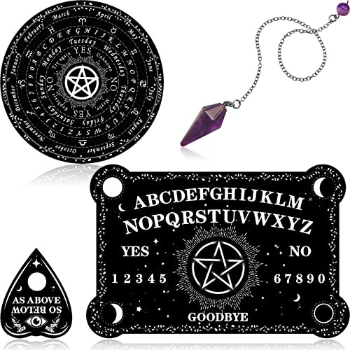 Threan, Péndulo de adivinación de radiestesia con amatista, juego de tablero espiritista de madera con mensaje metafísico para hablar con espíritus, artículos de Wicca, Estrella