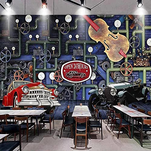 XTSWallpaper Papel Tapiz Mural Papel Pintado Personalizado, 250X150Cm Retro Música Guitarra Papel Pintado Impermeable De Pvc Autoadhesivo Impresión Digital 3D Imagen De Póster Hd Talla: