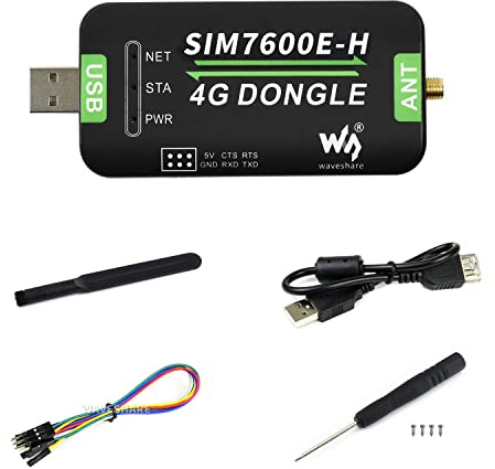 Waveshare SIM7600E-H 4G DONGLE with Antenna for Industrial Grade 4G Communication and GNSS Positioning Peripheral