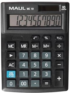 MAUL Tischrechner schwarz MC 10 Solar Batterie großes LCD | gut ablesbare Anzeige, praktischer Dualbetrieb, schnelle Korrektur, komfortable Prozentrechnung, platzsparend fürs Büro