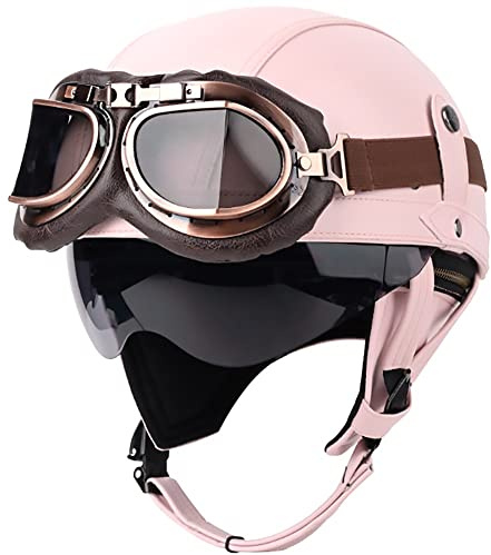 Motorrad Halbhelme Retro Halbschalenhelm JetHelm mit Visier Schnellverschluss Schnalle für Cruiser Chopper Biker Moped Halbschalenhelm mit ECE