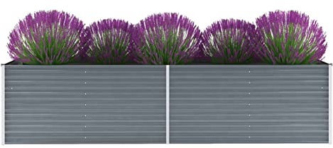 MOONAIRY Garten-Hochbeet, Pflanzkübel, Kräuterbeet, Hochbeete-kit, Schneckenzaun, Pflanztrog, Pflanzgefäße, Pflanzfolie Für Hochbeet,Teichbecken, Verzinkter Stahl 320x80x77 cm Grau