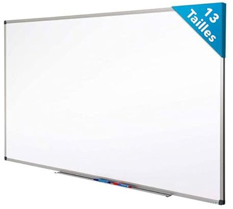 KARAT Tableau blanc magnétique - Surface laquée et aimantée - cadre en aluminium - Panneau affichage mural pour Bureau Usine Centre commercial - Avec Porte-marqueur (Fixation murale 80x110 cm)