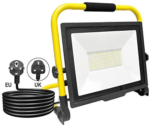 AUXTINGS 100W Projecteur Chantier led Lampe 10000LM Spot Chantier 6000K Blanc Froid Eclairage Chantier IP66 Baladeuse Led Portable Avec Câble de 3M Pour Travaux d'Atelier, Garage