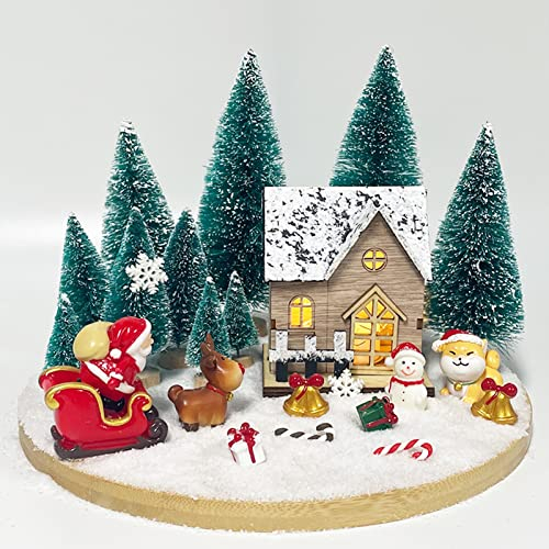 Cemobile 25-teiliges Weihnachts-Miniatur-Ornament-Set für DIY-Weihnachtsszene, Feengarten, Puppenhaus, Heimdekoration, Weihnachtsstadt, Holzdorfhaus, Mini-Weihnachtsbäume, für Schreibtisch-Dekoration