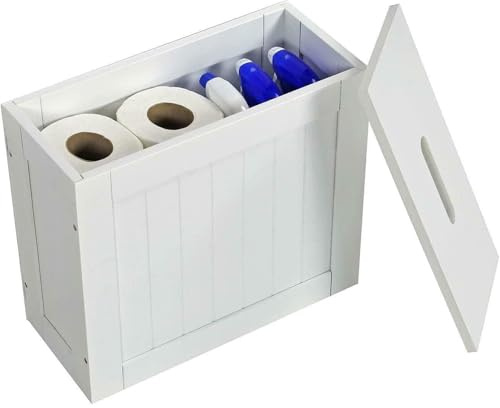 Baitang Slimline Wooden Bathroom Storage Unit, Toilet Roll Cleaning Tidy Storage Cabinet 37 x 33 x 17 cm (White)