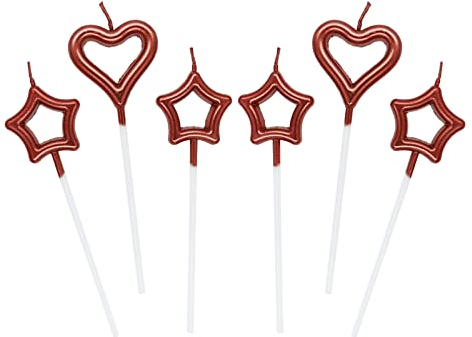Vela de cumpleaños en forma de corazón,6 Pcs Velas únicas para Decorar Pastel de Fiesta di Cumpleaños y Bodas,Velas Decorativas para Decoración un Tarta,Rojo