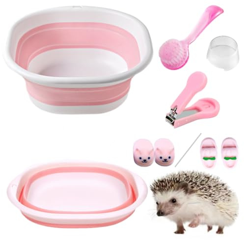 FASAROU Hedgehog Bath Supplies Small Animal Bath Supplies Include Foldable Bathtub 1 Hamster Hedgehog Nail Clipper Trimmer 1 Cleaning Brush A Pair of Random Slippers