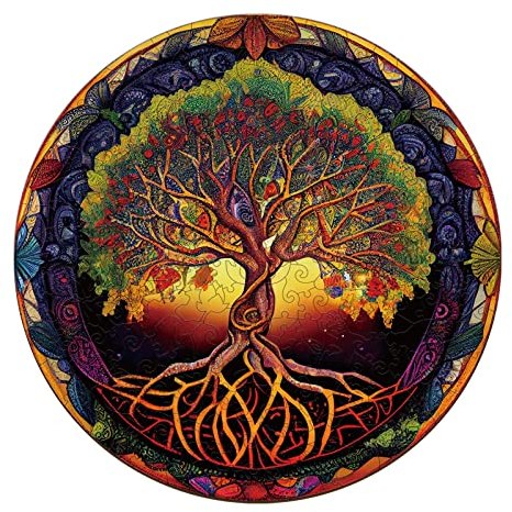 Funnli Holzpuzzle Erwachsene, 338 Stück Bäume-4 Holz Erwachsene, Wooden Puzzle Einzigartige Form Puzzleteile, Puzzle Holz 14+ mit Geschenkbox aus Holz（L-35 * 35cm）