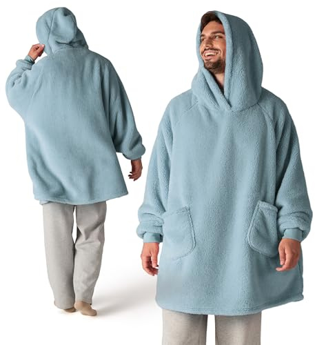 BEDSURE Hoodie Decke mit Ärmeln Grün - 107x90cm | Weiche, Warme Kuscheldecke mit Ärmeln, Tragbar mit praktischen Taschen, ideal für Couch & Winter