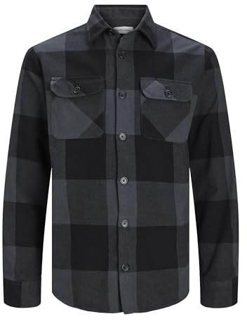 JACK & JONES Camiseta de Cuadros para Hombre, Asfalto, L