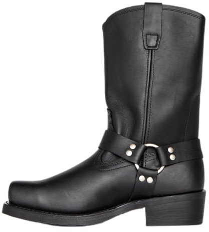 DJFOG Herren-Motorradstiefel mit quadratischer Zehenpartie, Westernstiefel zum Anziehen für Herren mit quadratischer Zehenpartie und seitlichem Reißverschluss,Schwarz,43