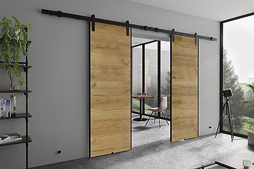 KIER FURNITURE AURA DUO Schiebetüren – Schiebetür Komplettset Schiene Komplettset Mit Tür – Zimmertüren Mit Zarge Komplett - B132xH205xT1,6 cm - Eiche Craft