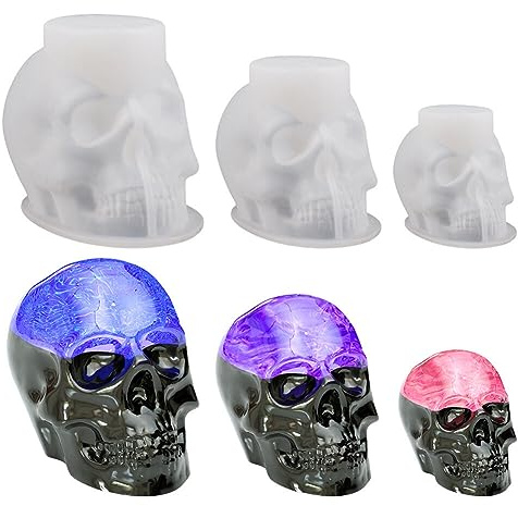Surakey Lot de 3 Moule en Silicone Crâne 3D, Tête de Mort pour Fabrication de Bougies, Résine Époxy, Décoration Halloween et Artisanat d'Art