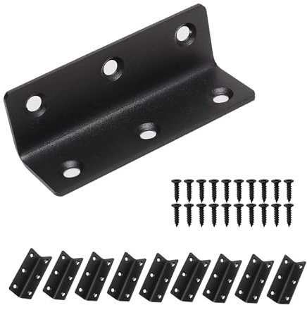 Redunest L Bracket, Heavy Duty Corner Brace, 10 Pack 3.2 Metal Shelf Bracket Angle Bracket for Shelves, Black Metal Braces for Wood, 80mm Overall Length