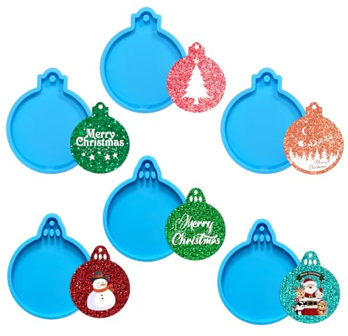Molde de silicona y resina navideña, DIY de resina epoxi y fundición, molde de bola navideña para decorar el árbol de Navidad (6 piezas)