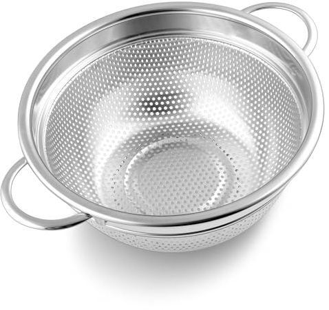 Herogo Stainless Steel Colander 20cm, Micro-Perforated Metal Colanders with Handle, Heavy Duty Kitchen Strainer for Washing Draining Pasta/Vegetable/Fruit/Spaghetti, Dishwasher Safe