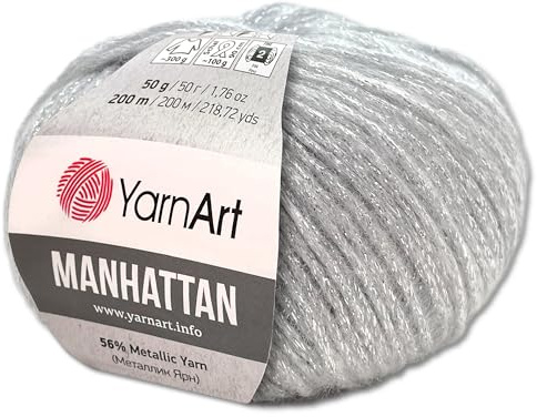 Frida's Wollhaus YarnArt 50 g Manhattan Metallic-Wolle Viskose-Garn Effektgarn 16 Farben (901 | Silber)