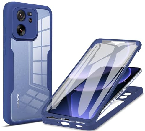 BOKYAS Funda Transparente para Xiaomi 13T Pro/Xiaomi 13T con Protector de Pantalla Carcasa Antigolpes y Anti Amarilla Protección de 360 Grados con Parachoques de Silicona, Azul