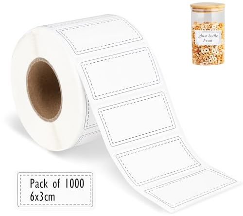 Agoer 1000 Pcs Food Labels Stickers Roll,60x30mm Removable Freezer Labels with Black Frame, Self Adhesive Food Stickers for Fridge and Freezer Use,Containers, Pantry Organization, Date Tracking