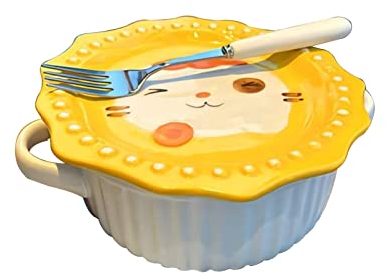 KOHARA Bols à Ramen en céramique, Bols à Soupe, Bol Polyvalent, Bol à Ramen en céramique avec Couvercle, Fourchette, Lave-Vaisselle, Vaisselle, Grand Bol de Service pour Nouilles instan