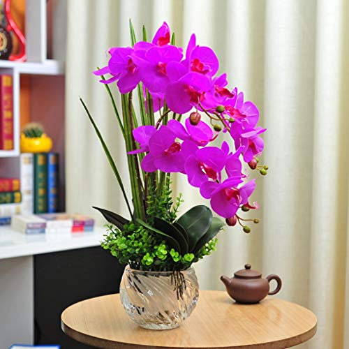 Fiore Artificiale in Vaso Orchidea Phalaenopsis Artificiale, Orchidee finte in PU con Vaso di Vetro, Decorazione centrotavola per Tavolo da Pranzo per Festa di Nozze