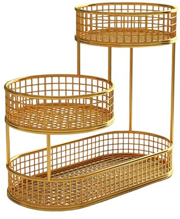 Metal 3 Tier Fruit Basket - Tiered Fruit Serving Tray Stand Holder for Kitchen Dining Table Decor, Gold