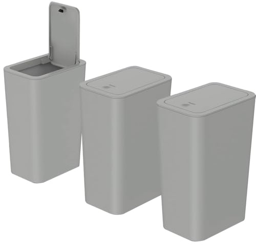 Accmuzzy Set di 3 Bidoni della Spazzatura da 9 L per Bagno, Cestini Stretti con Coperchio, a Prova di Cane, Adatti per Camera da Letto, Ufficio, Soggiorno, Cucina e WC