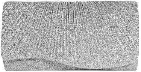 Zimoer Clutch Damen Abendtasche Glitzer Brauttasche Elegant Kettentasche Schultertaschen Handtasche klein Umhängetasche für Hochzeit Party Freizeit Date Bankett Feiertage (Silber)