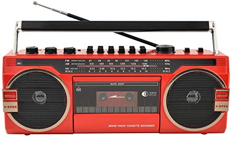 Boombox Bluetooth portable rétro avec lecteur cassette et lecteur de carte TF USB – Haut-parleur stéréo classique des années 80 avec enregistreur de musique radio 5.0