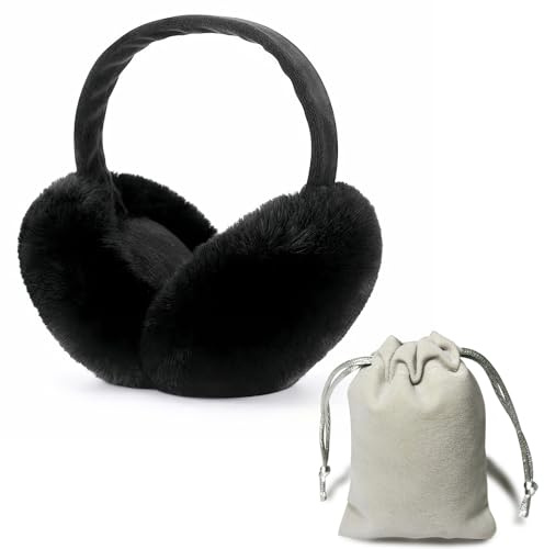 ZOCONE Cache Oreilles Femme Peluche, épaissir d'hiver Pliable Cache Oreille fille Cache-oreilles doux et Chauds pour Homme et Femme l'extérieur Avec sac de rangement Chauds Cadeau d'hiver (Noir)