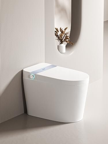 MEJE Toilettes automatiques, toilettes intelligentes, double chasse d'eau étendue monobloc, drain mural, chasse aux pieds, siège chauffant, télécommande, veilleuse, blanc