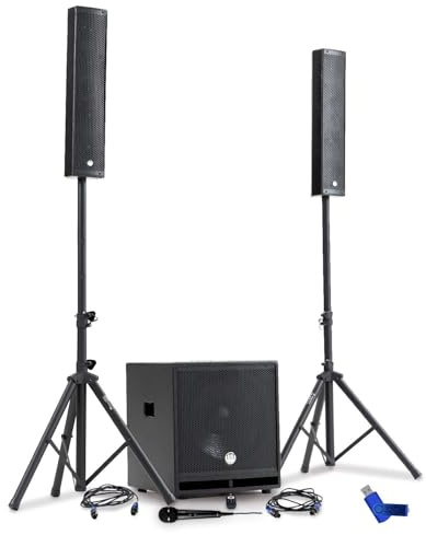 Pack Sonorisation DJ Complet BM Bmsonic BMS-15-SLIM-BT, 1200W, Caisson 38cm USB/Bluetooth, Supports Câbles +Clé USB 32G