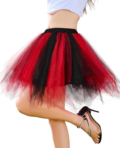 PONCEAU Damen Tüllrock tütü Rock mit Elastischem Bund 50er Rockabilly Petticoat Tutu Unterrock Kurz Ballett Tanzkleid Cosplay Party Outfit Kostüm Rock für Halloween Karneval