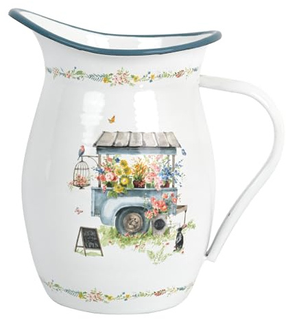 Emaillekanne Kleine Vasen Vintage Metall Blumenvase Milchkännchen Vase Blumen und Vögel für Blumen Rustikale Vase Small Rustic Vases Flower Pitcher