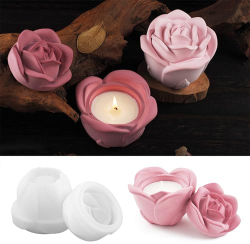 3D Rose Box Mold with Lid Flower Shape Jar Silicone Molds DIY Candle Mold Jewellery Organizer Casting Mould Epoxy Resin Crafts Mold for Ring Candy Storage Candle Holder Valentine Home Decor