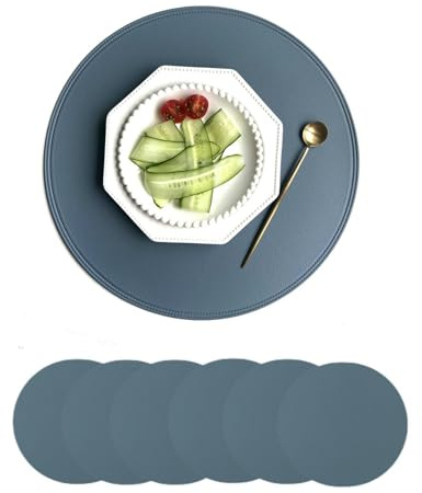 Set di tovagliette rotonde in ecopelle, tovagliette rotonde in stile vintage per tavolo da pranzo, spesse, lavabili e impermeabili, resistenti al calore, per cucina, tavolo da pranzo (blue, 6pcs)