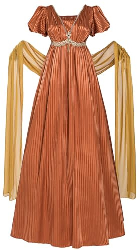 CR ROLECOS Regency Dresses for Women Empire Waist Regency Era Dress Costume Victorian Tea Gown S Orange Red