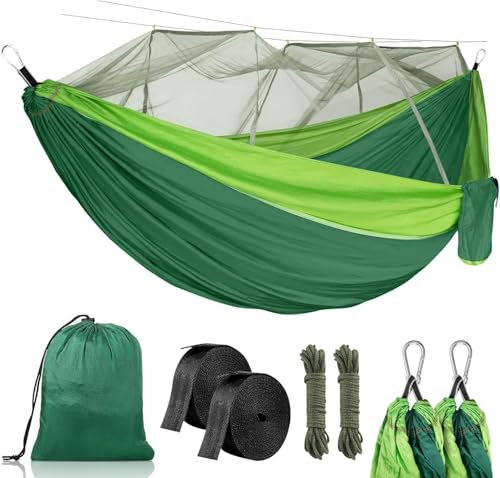 CIRULLI Hängematte mit Moskitonetz 260 x 140 cm Tragkraft 300 kg Ultraleicht und Robust Fallschirm Doppelnylon Hängematte Outdoor Camping Garten Hammock inkl