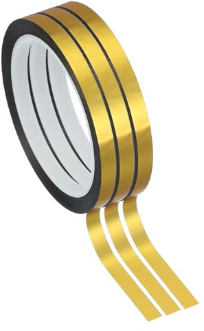 PATIKIL Ruban en film polyester métallisé 8mm x 50 mètres, 3 pack ruban décoratif métallisé doré mat ruban adhésif miroir pour détails accent mur arts graphiques moulure bateau murs