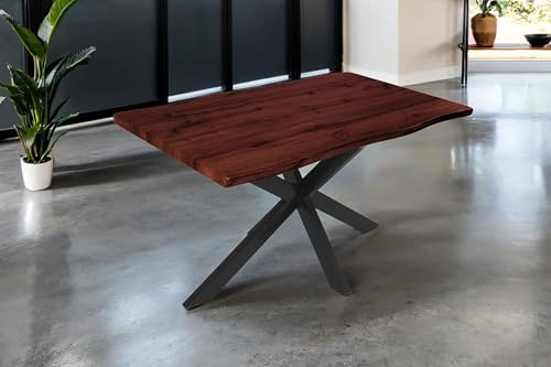 SAM Esstisch Josy | 140 x 80 cm | Holz Nussbaum-Optik | Spider-Gestell Metall schwarz | 40 mm Tischplatte mit Baumkante | Tisch für Esszimmer & Küche