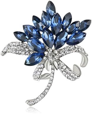 Broche Femme Vêtement Fleur - Broche Strass Bleu en Alliage Émail - Design 3D Élégant avec Pochon Cadeau - Accessoire Chic Pour Tous Vos Looks