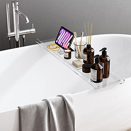 Bandeja acrílica de lujo para bañera, accesorios de baño modernos, 31 pulgadas/39 pulgadas de longitud, estante transparente de 80 cm
