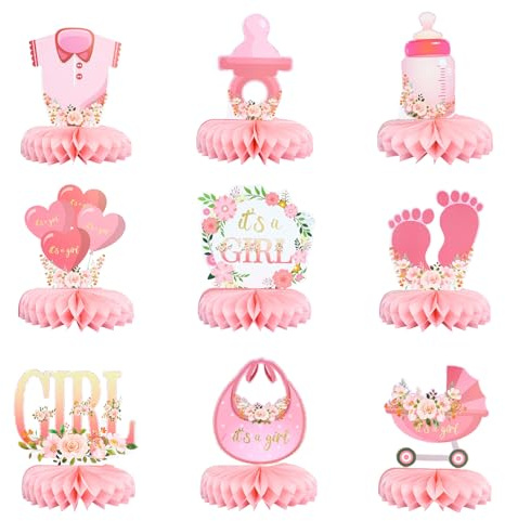 Goiern 9 Pezzi Rosa Decorazioni per Baby Shower Alveare centrotavola per Bambine Fiori è Una rivelazione del Genere Bambina Articoli per Feste da Tavolo Bimba